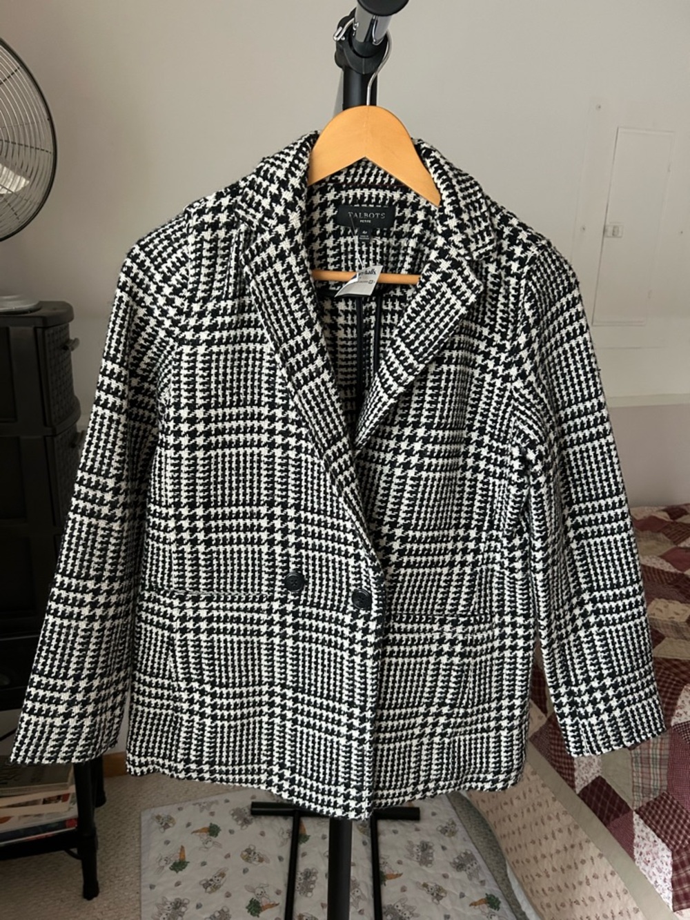 Talbots Houndstooth Double Breasted Blazer Wool NWT 4 Petite